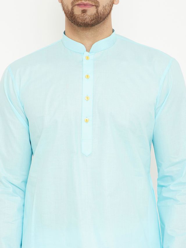 Men's Aqua Cotton Straight Kurta Pyjama Set