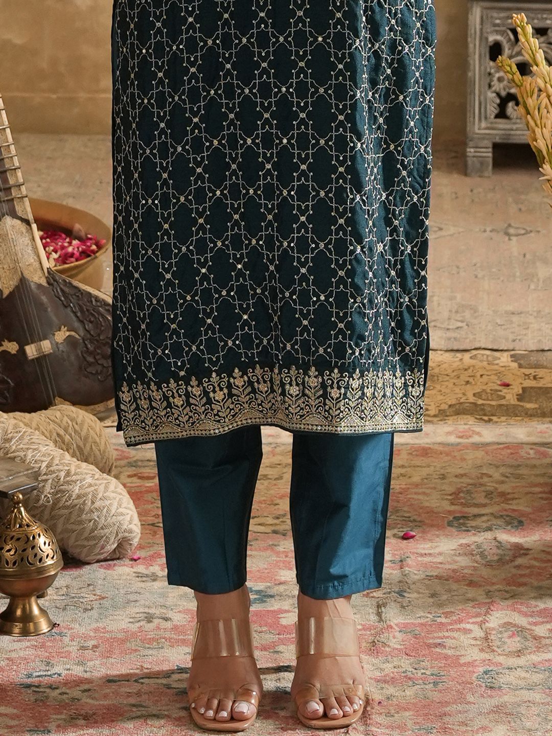 Dhiyona IE Women's Women Ethnic Motifs Embroidered Kurta with Trousers & Dupatta