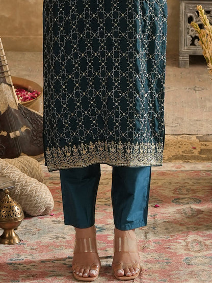 Dhiyona IE Women's Women Ethnic Motifs Embroidered Kurta with Trousers & Dupatta