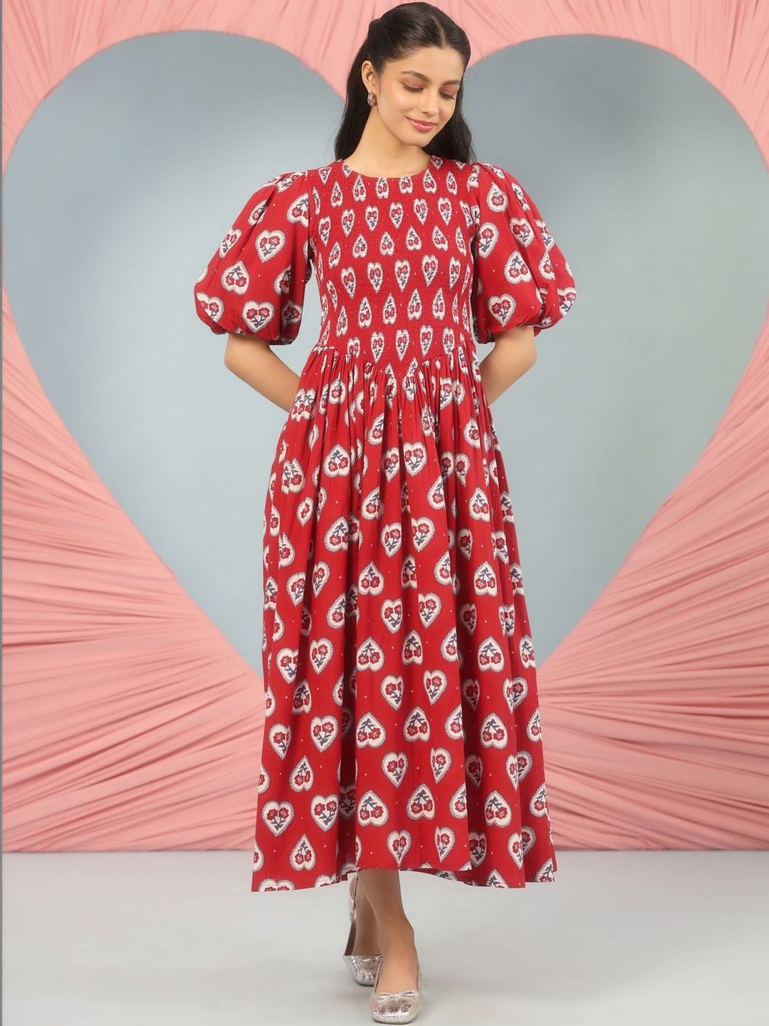 Dhiyona AY Women's Printed Cotton Fit & Flared Maxi Ethnic Dresses
