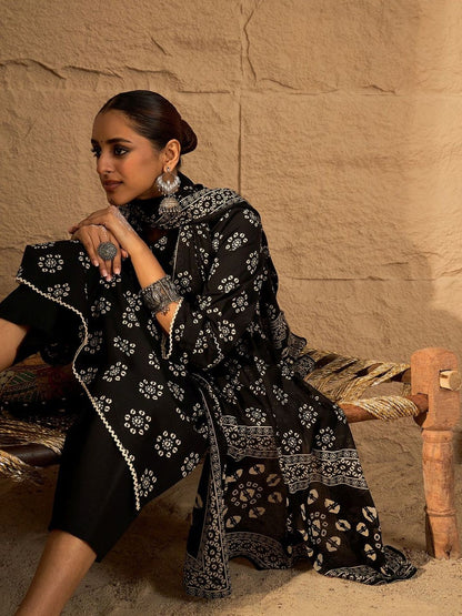 Women Ethnic Motifs Printed Regular Pure Cotton Kurta with Trousers & With Dupatta