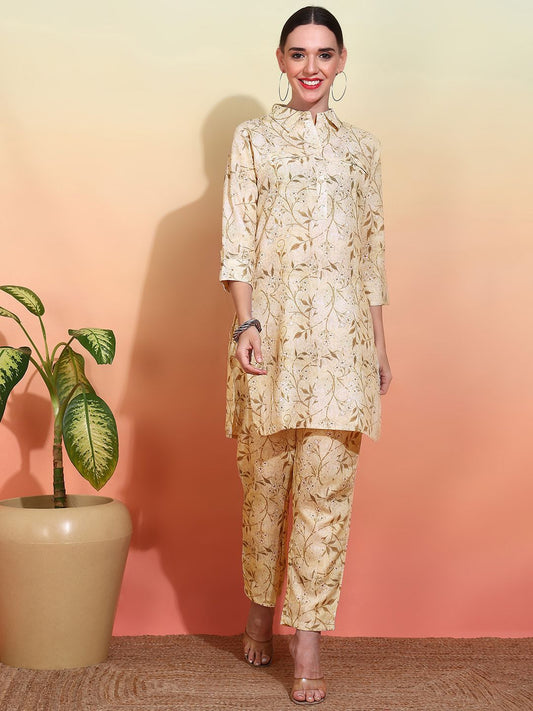 Dhiyona OD  Women Printed Regular Linen Kurta with Trousers