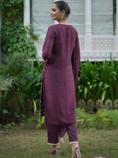 Women Floral Embroidered Regular Thread Work Kurta with Trousers With Dupatta