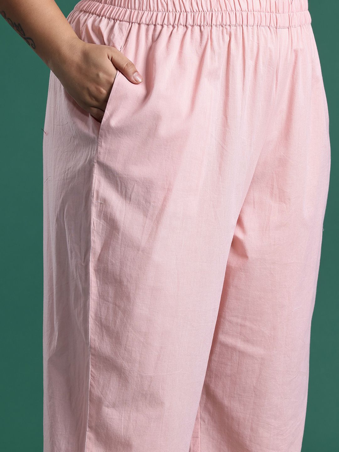 Pink Embroidered Straight Kurta With Trousers & Dupatta