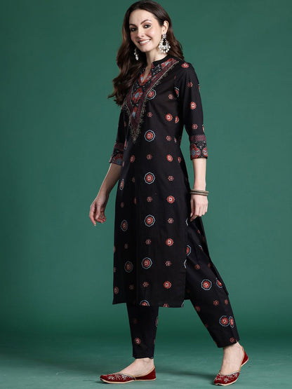 Dhiyona IE Indo era Printed Pure Cotton Top With Trousers Co-Ords