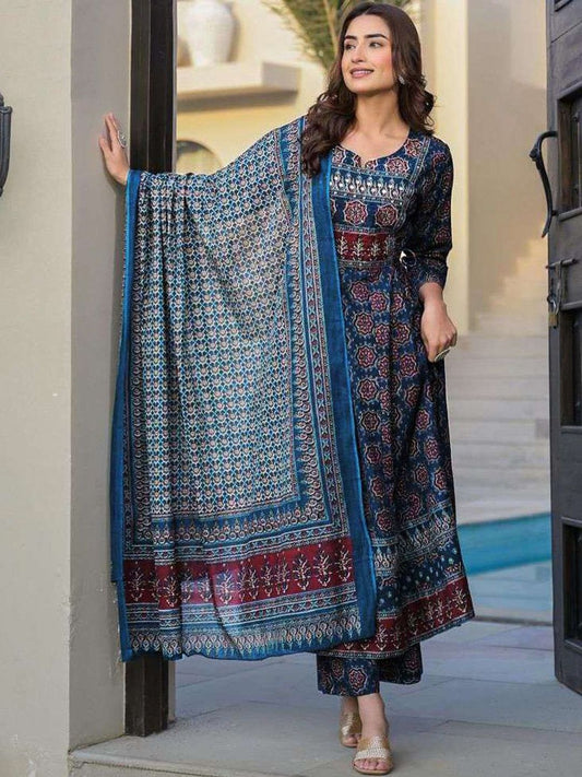 Dhiyona KL Women Ethnic Motifs Printed Empire Kurta with Trousers & With Dupatta