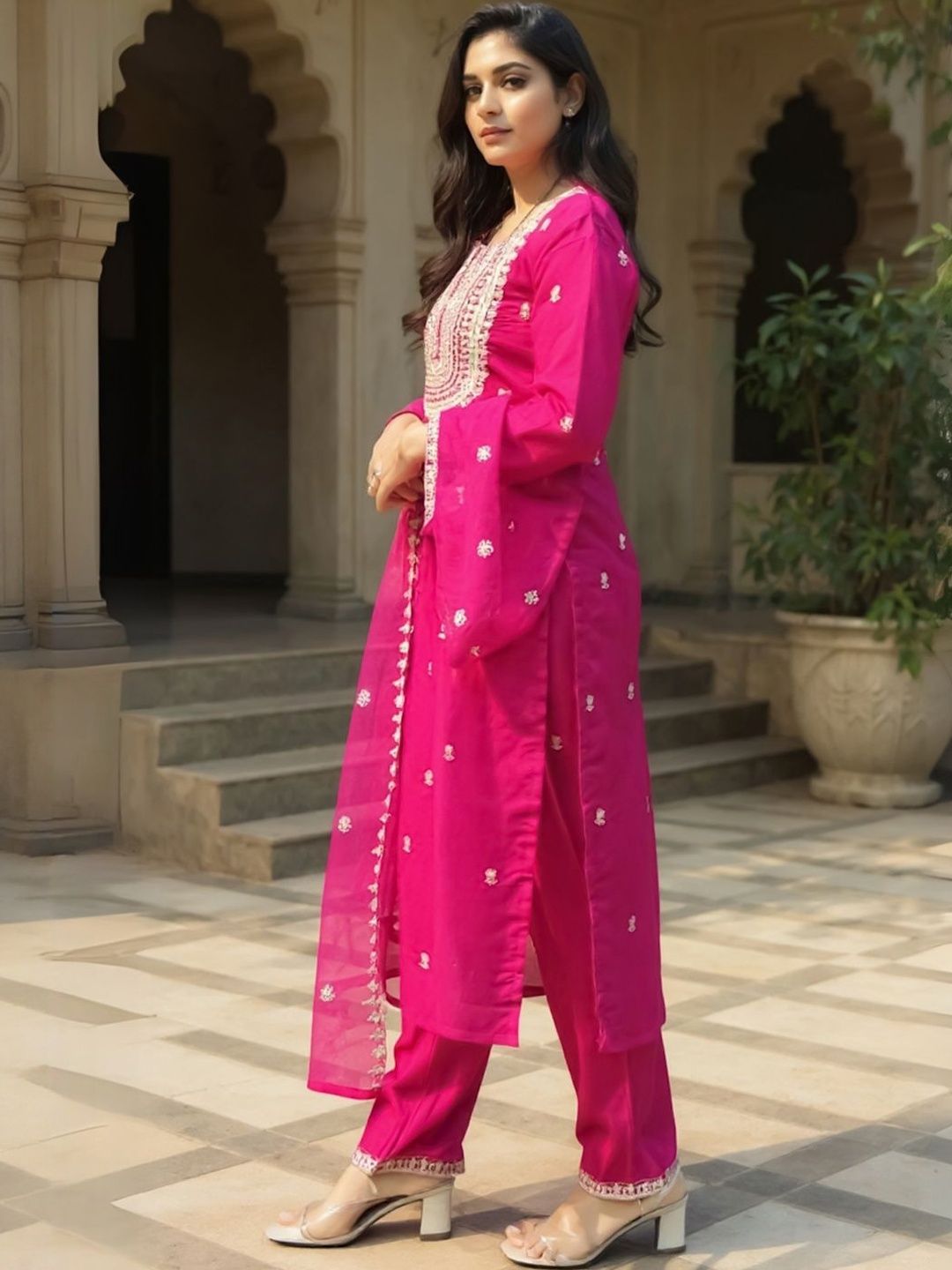 Ethnic Motifs Embroidered Kurta With Trouser & Dupatta