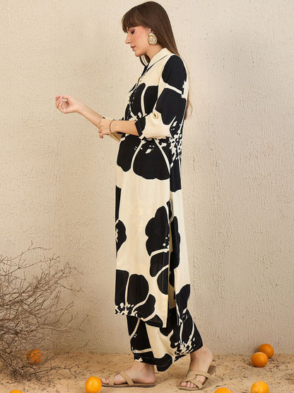 Floral Printed Straight Kurta With Palazzos