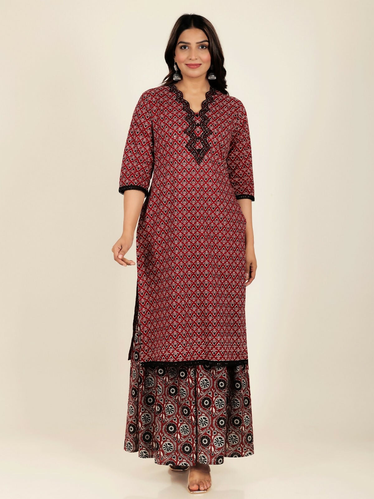 Women's Straight Soft Cotton Geometric Print Women's Kurta - Red