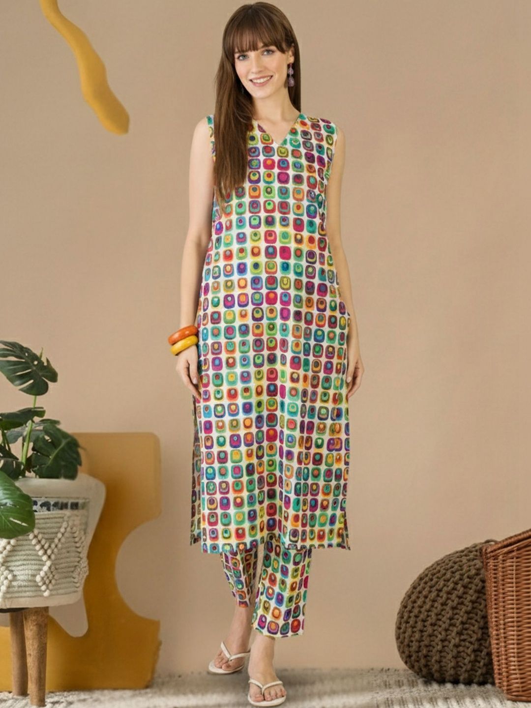 Dhiyona IE Women Printed Regular Pure Cotton Kurta with Trousers