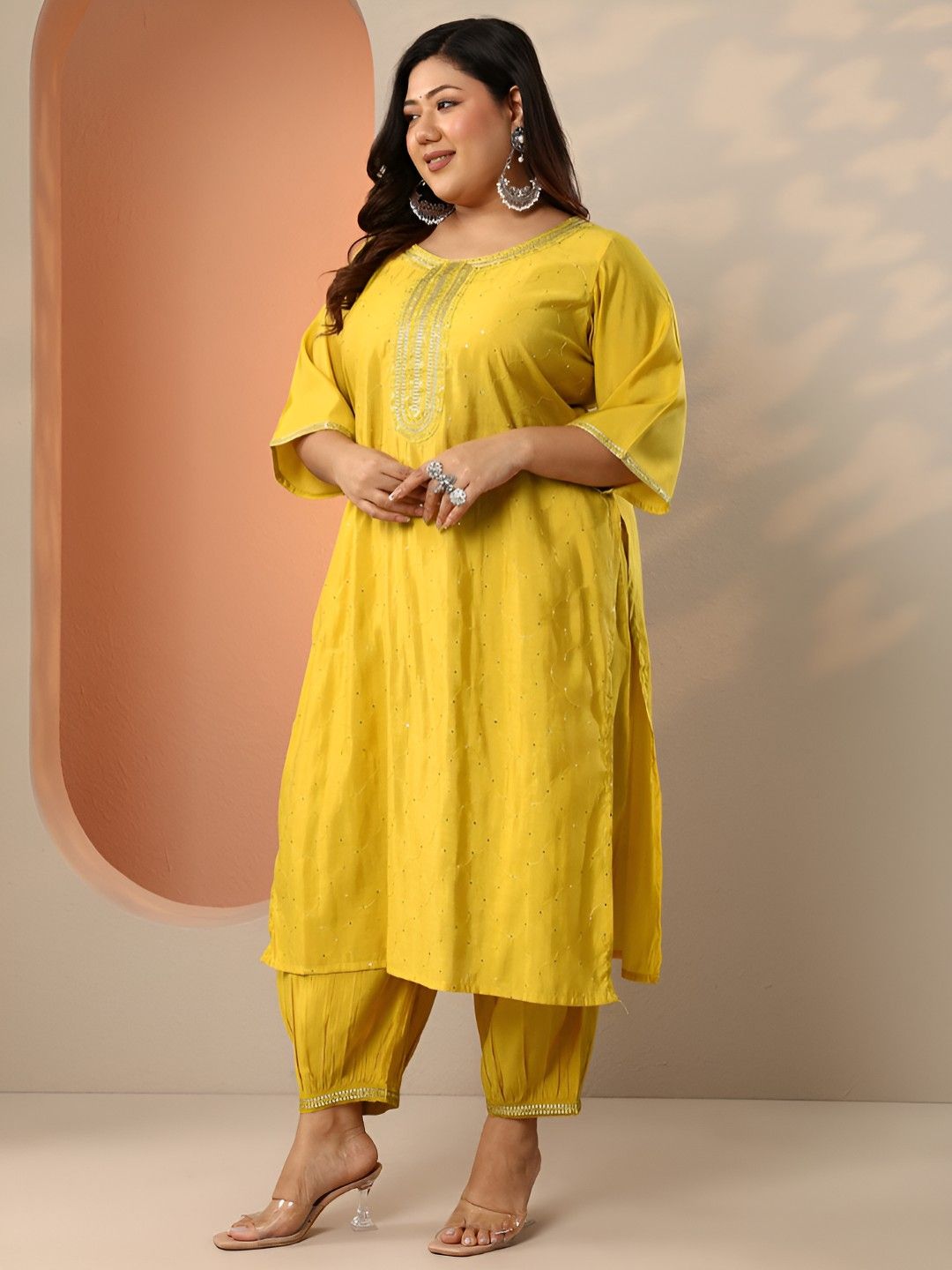 Dhiyona Women's Plus Size Ethnic Motifs Embroidered Kurta with Patiala & Dupatta
