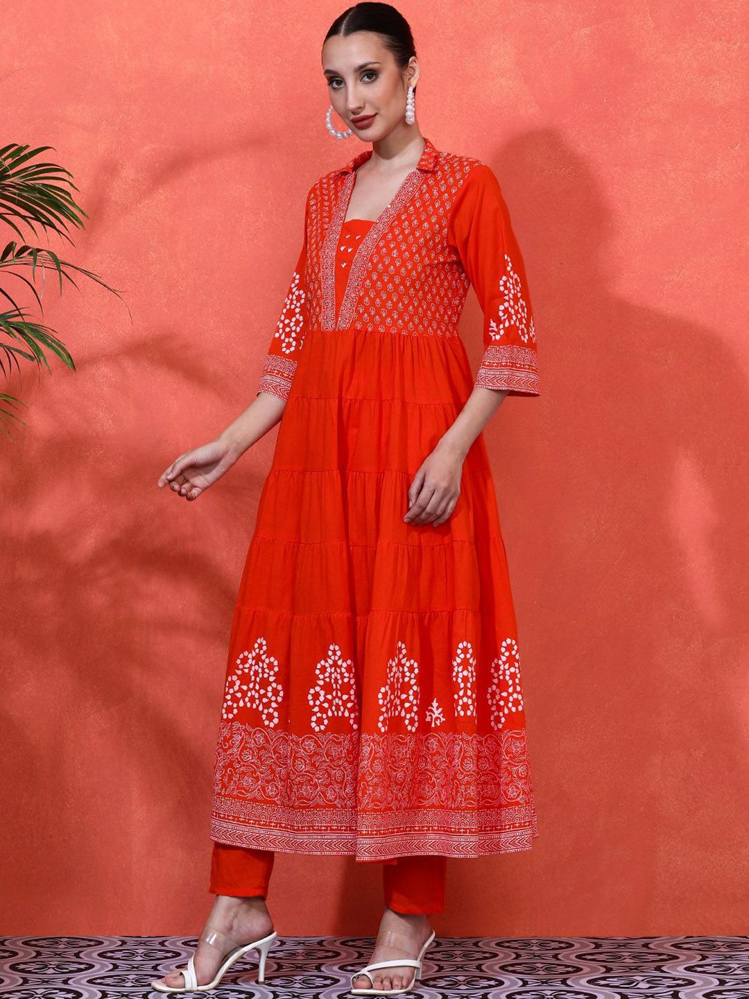 Dhiyona SN Women's Embroidered Pure Cotton A-Line Kurta & Trousers Sets