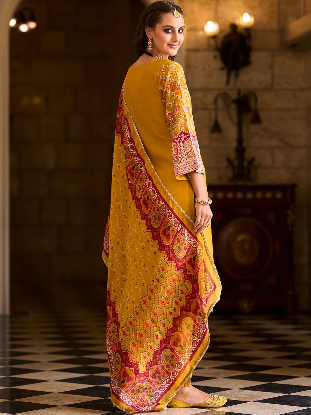 Women Ethnic Motifs Embroidered Regular Kurta with Trousers & Dupatta
