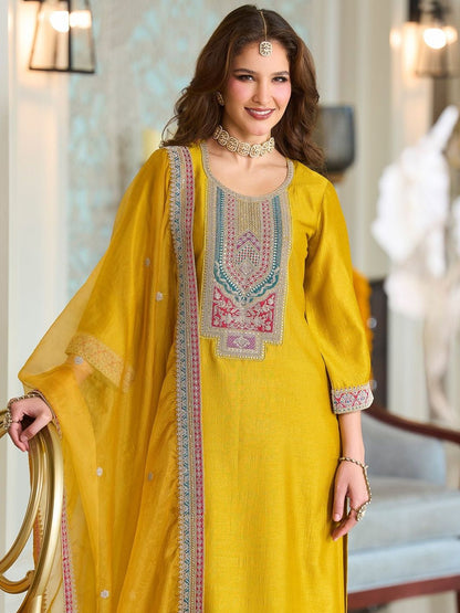 Women Ethnic Motifs Embroidered A-Line Kurta with Trousers & Dupatta