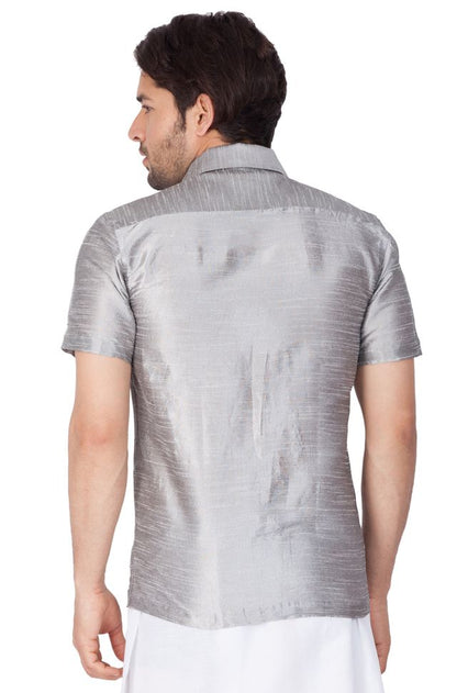 Men's Grey Silk Blend Straight Ethnic Shirt