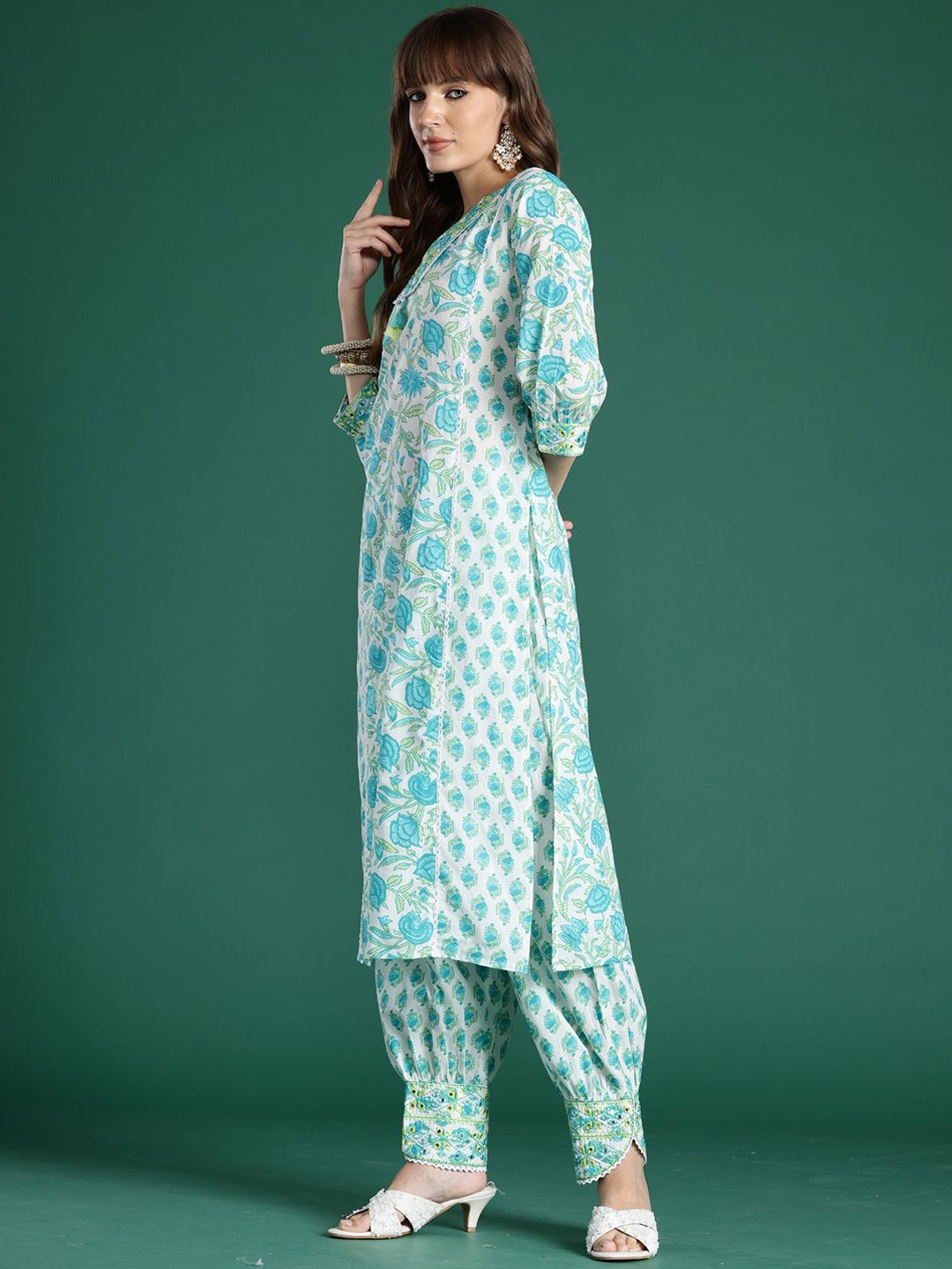 Women Floral Printed Regular Pure Cotton Kurta with Trousers & With Dupatta