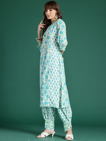 Women Floral Printed Regular Pure Cotton Kurta with Trousers & With Dupatta