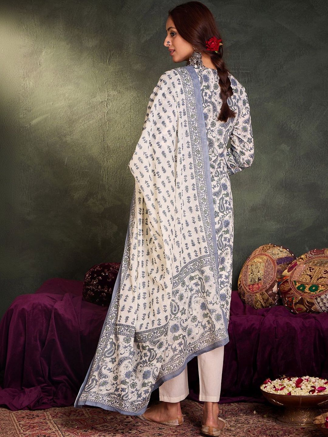 Women Ethnic Motifs Printed Regular Pure Cotton Kurta with Trousers & With Dupatta