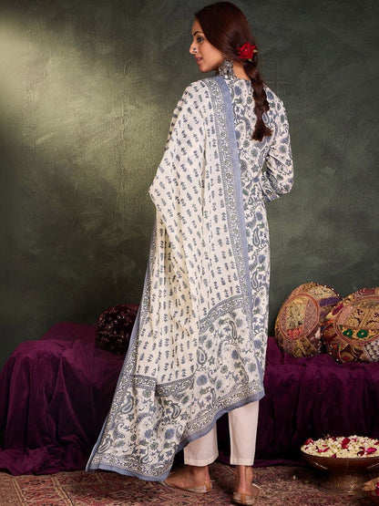 Women Ethnic Motifs Printed Regular Pure Cotton Kurta with Trousers & With Dupatta