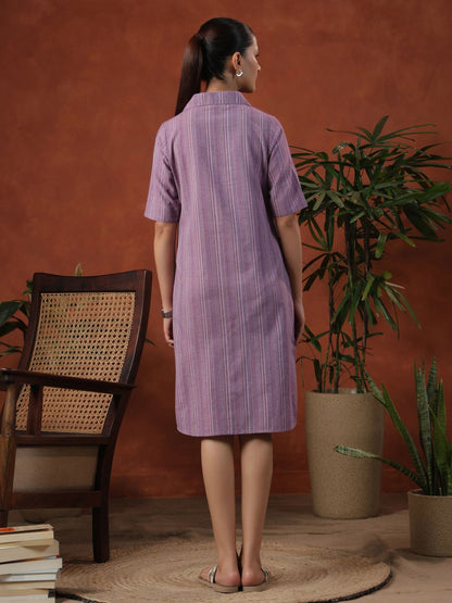 Dhiyona AY Women's Striped Cotton Shirt Dress