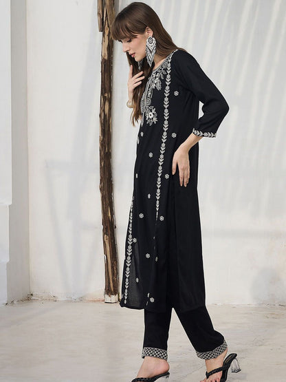 Dhiyona IE Embroidered Pure Cotton Round Neck Top With Trousers Co-Ords