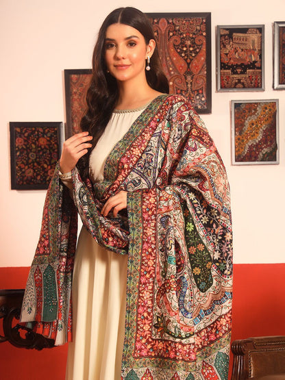 Dhiyona PA Paisley Kalamkari Printed Woollen & Silk Shawl