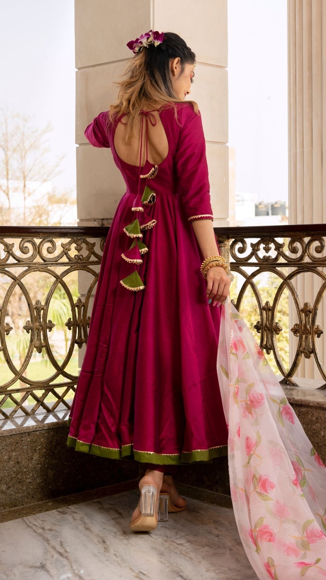 Magenta Lilly Cotton Silk Anarkali Set