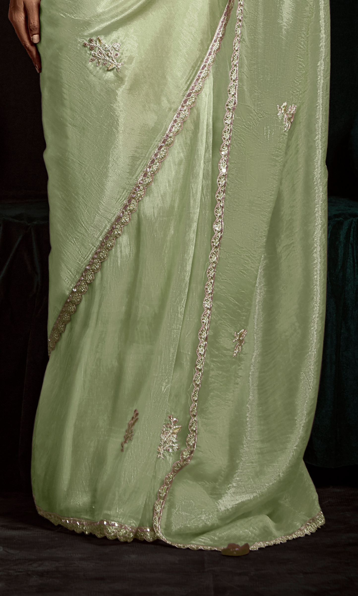 Dhiyona KM Women See Green Designer Organza Saree  “ A Blush Of Elegance