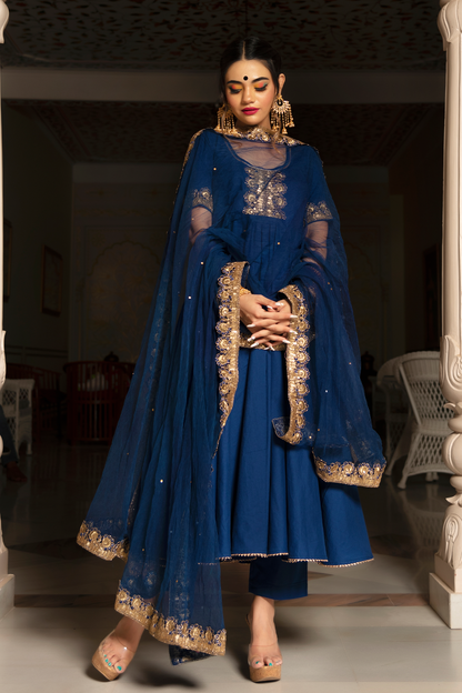 Minakari Blue Anarkali Set