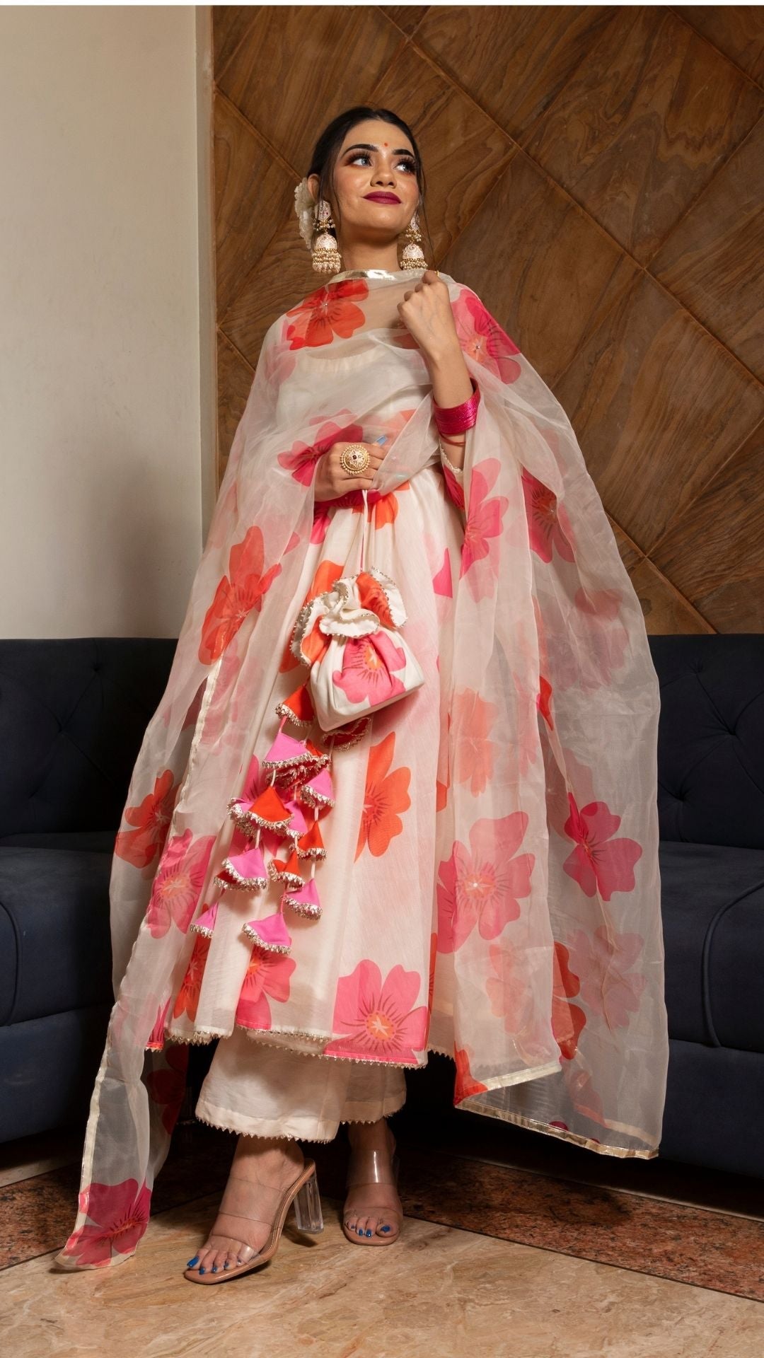 Carnation Off White Anarkali Set