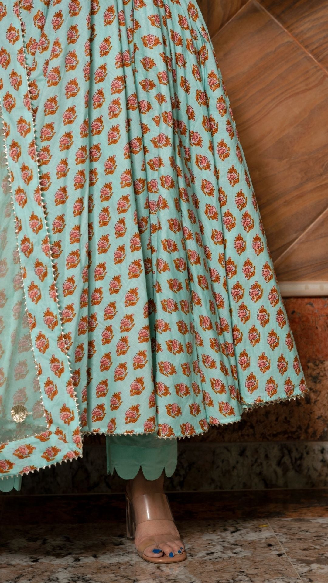Lilly Of Valley Hand Block Anarkali Set