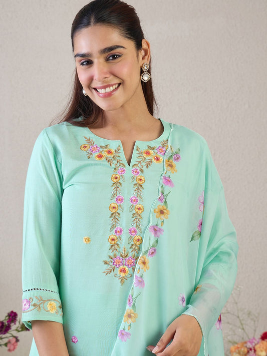 Dhiyona IE Women Floral Embroidered Kurta with Trousers & Dupatta