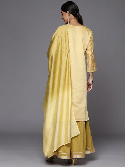 Dhiyona VA Women's Yellow Striped Mukaish Kurta with Sharara & With Dupatta