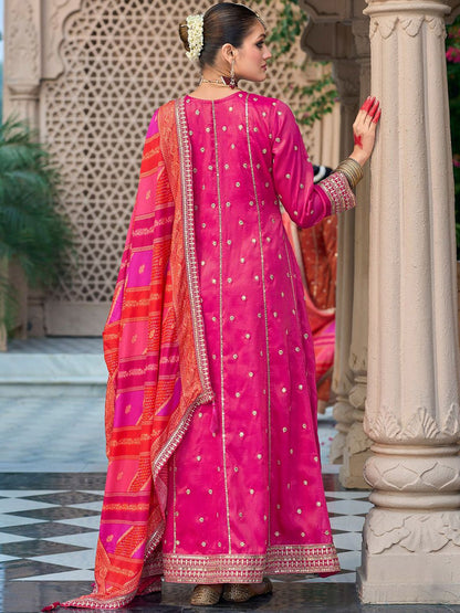 Ethnic Motifs Embroidered Sequinned Anarkali Kurta with Trouser & Dupatta