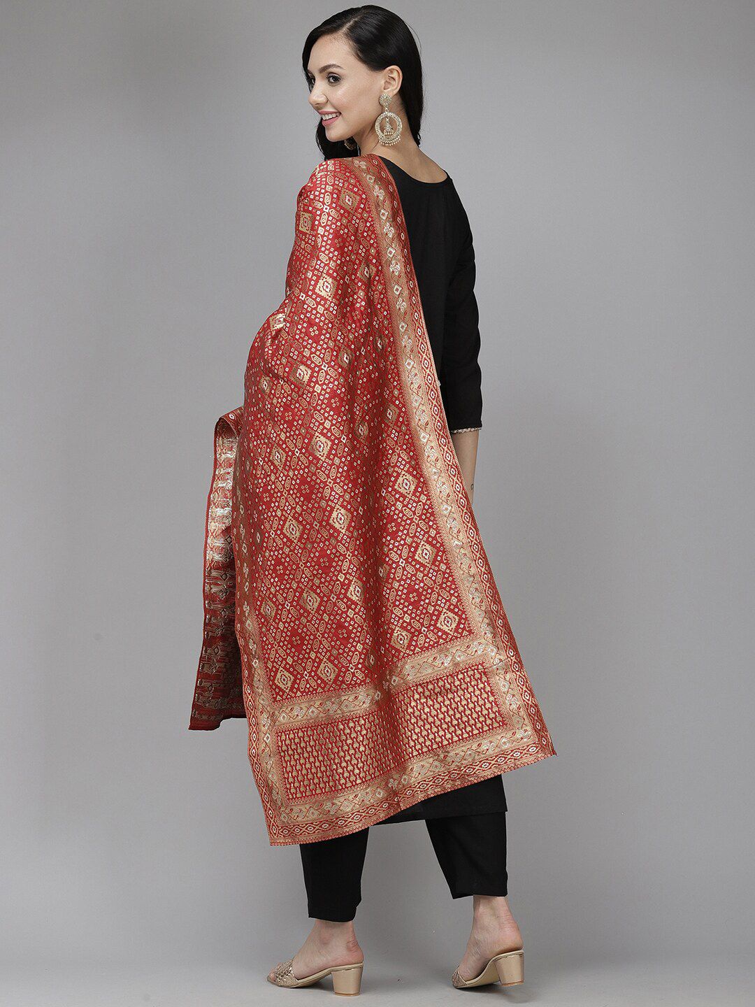 Embroidered Sequinned Kurta with Trousers & Dupatta