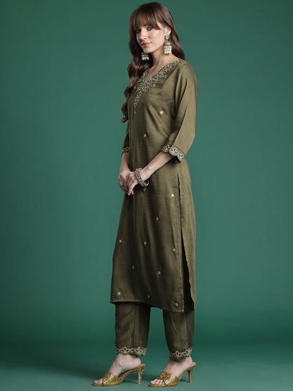 Dhiyona IE Ethnic Motifs Embroidered Kurta with Trousers & Dupatta