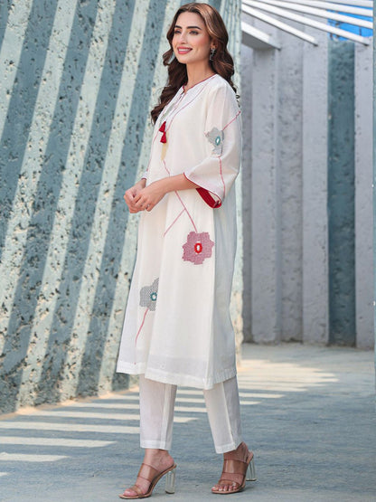 Dhiyona IE Floral Embroidered Pure Cotton Tunic With Trousers Co-Ords