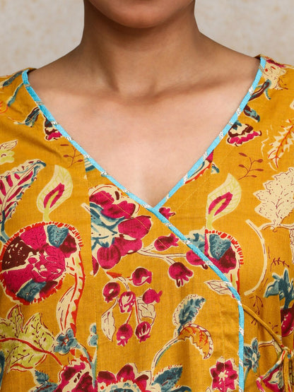 Dhiyona VA Women'sFloral Printed V-Neck Angrakha Kurta With Trousers