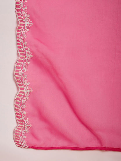 Floral Embroidered Regular Thread Work Liva Kurta with Trousers & Dupatta