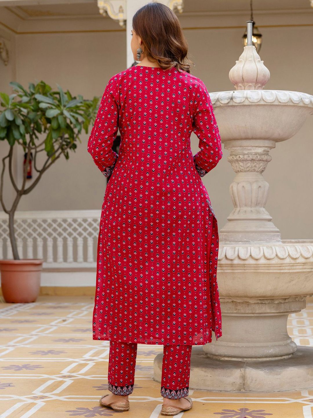 Ethnic Motifs Printed A Line Pure Cotton Kurta With Trousers & Dupatta