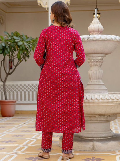 Ethnic Motifs Printed A Line Pure Cotton Kurta With Trousers & Dupatta