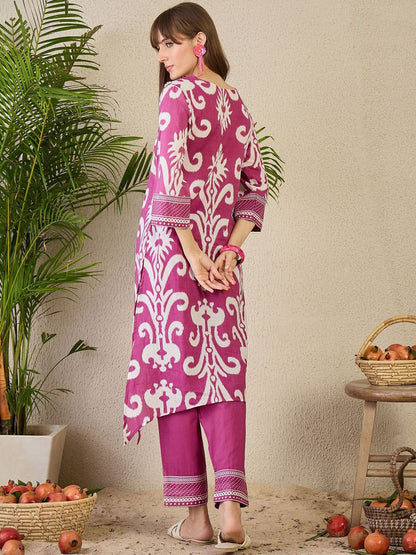 Dhiyona IE Printed V-Neck Pure Cotton Tunic With Trouser