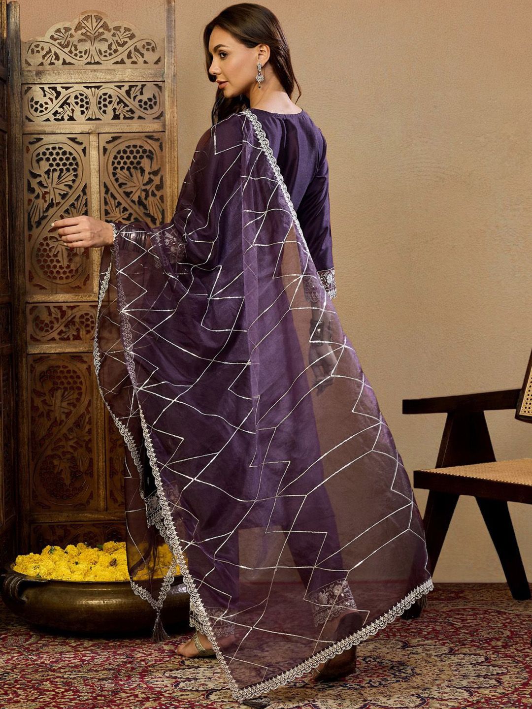 Dhiyona PD Women Women Embroidered Straight Kurta & Trousers With Dupatta Kurta Sets