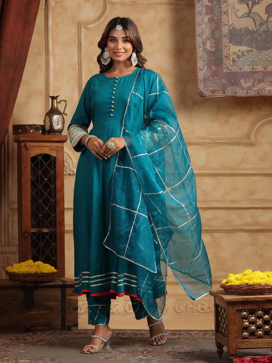Dhiyona RR Women's Regular Gotta Patti Kurta with Trousers & Dupatta
