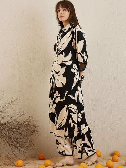 Dhiyona IE Floral Printed Three-Quarter Sleeves Tunic With Trouser