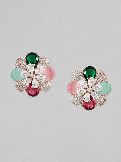 Dhiyona RJ Women's Gold-Toned Floral Studs Earrings