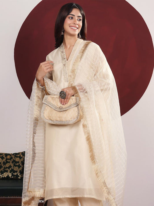 Dhiyona VA Women'sEmbroidered Straight Kurta with Trousers & With Dupatta