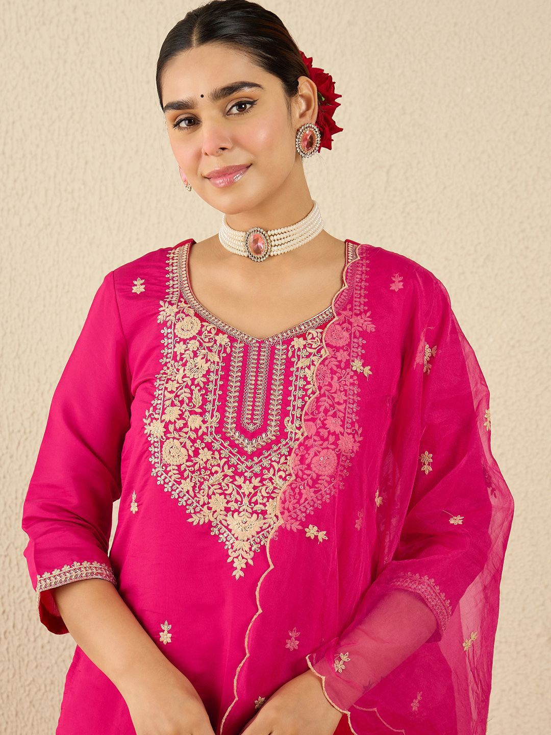 Dhiyona IE Women Ethnic Motifs Embroidered Sequinned Kurta with Trousers & Dupatta