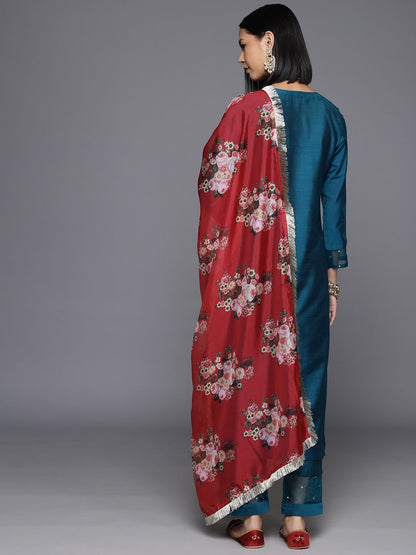 Dhiyona VA Women's Embroidered Yoke Design Regular Sequinned Kurta With Trousers & Dupatta