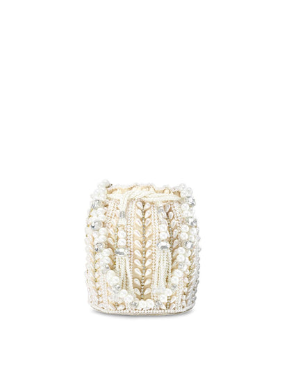 Dhiyona NR White Embroidered Potli Clutch
